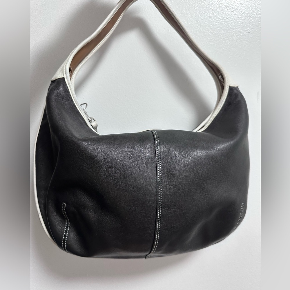 Elegant Black and White Leather Hobo Bag